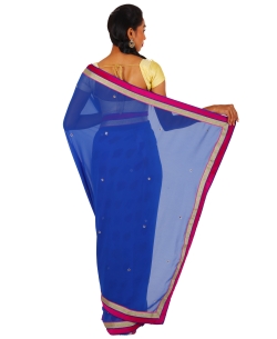 Royal Blue Chiffon Printed Half And Half Sarees