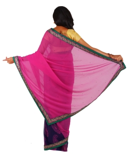 Pink Chiffon Printed Half And Half Sarees