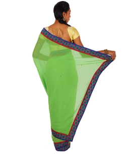 Greenish Yellow And Yellow Chiffon Printed Half And Half Sarees