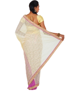 Cream Chiffon Brasso Style Half And Half Sarees