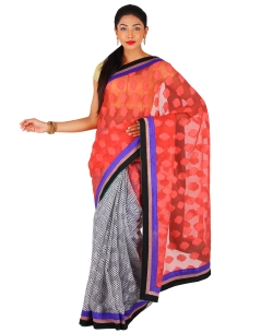 Coral Tissue Brasso Style Half And Half Sarees