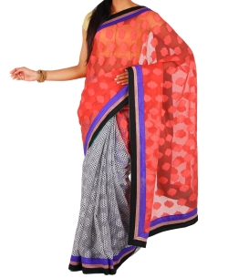 Coral Tissue Brasso Style Half And Half Sarees