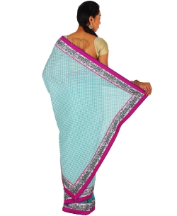 Blue Chiffon Printed Half And Half Sarees