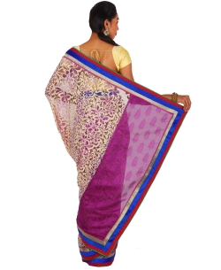 Cream And Magenta Tissue Printed Half And Half Sarees