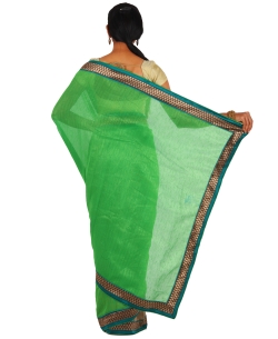 Light Green And BurlyWood Jute Embroidered Half And Half Sarees