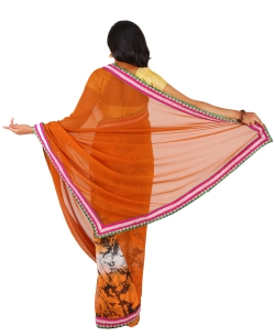 Orange Chiffon Printed Border Sarees