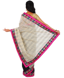 Black Jute Printed Half And Half Sarees