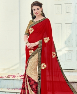 Multi Georgette Patch Work Half And Half Sarees