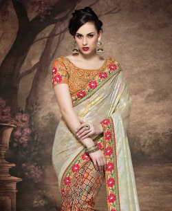 Multi Georgette Blend, Fancy Silk Embroidered Half And Half Sarees