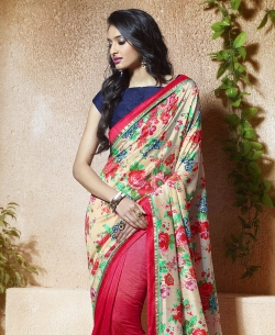 Multi Silk, Chiffon Digital Printed Half And Half Sarees