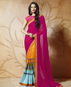 Multi Silk Digital Printed Half And Half Sarees