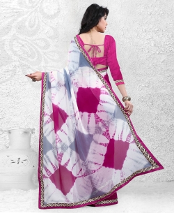 Pink And White Georgette Bandhani, Bandhej Half And Half Sarees