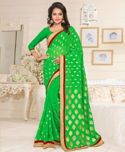 Green Georgette Lace Style Border Sarees