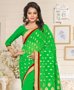 Green Georgette Lace Style Border Sarees