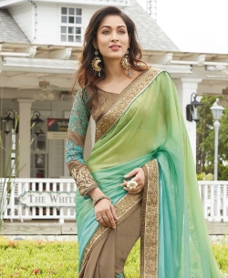 Multi Georgette, Net Embroidered Half And Half Sarees