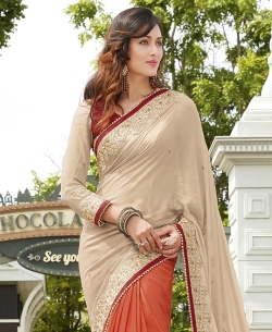 Multi Georgette, Net Embroidered Half And Half Sarees