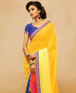 Multi Georgette, Chiffon Bandhani, Bandhej Half And Half Sarees