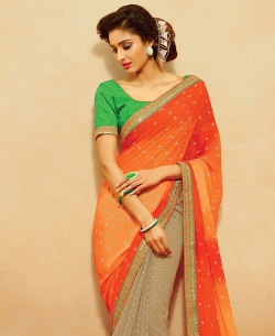 Multi Chiffon, Georgette Bandhani, Bandhej Half And Half Sarees