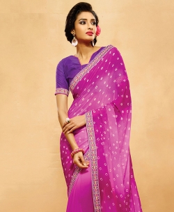 Pink And Purple Chiffon, Georgette Bandhani, Bandhej Regular Sarees
