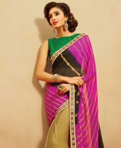 Multi Chiffon, Georgette Bandhani, Bandhej Half And Half Sarees