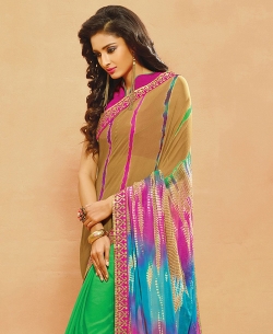 Multi Chiffon, Georgette Bandhani, Bandhej Half And Half Sarees