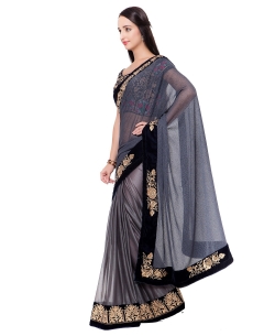 Grey Lycra Solid Border Sarees