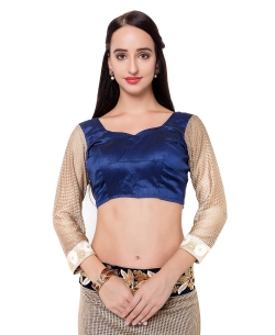 Blue And ArmyBrown Lycra Lace Style Half And Half Sarees