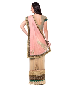 Peach And Beige Lycra, Net Stones Half And Half Sarees