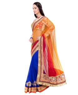 Multi Net, Georgette Stones Half And Half Sarees