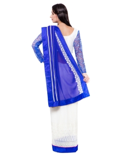 Blue And OffWhite Georgette Beads Half And Half Sarees