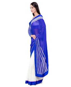 Blue And OffWhite Georgette Beads Half And Half Sarees