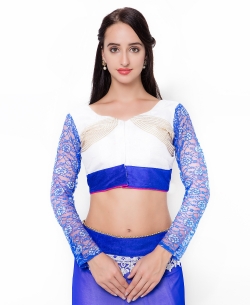 Blue And OffWhite Georgette Beads Half And Half Sarees