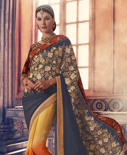 Multi Chiffon, Georgette Embroidered Half And Half Sarees
