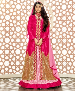 Pink Net Sequins Long Choli Lehengas