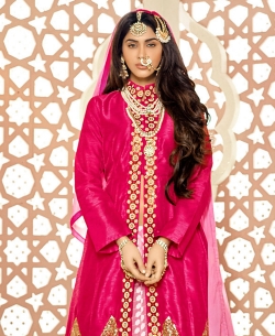 Pink Net Sequins Long Choli Lehengas