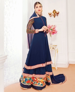 Navy Blue Georgette Embroidered Long Choli Lehengas