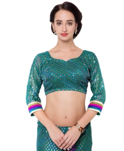 Teal Blue Net, Brasso Embroidered Lehenga Sarees