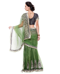 Green Net, Viscose Embroidered Lehenga Sarees