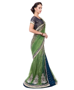Green Net, Viscose Embroidered Lehenga Sarees