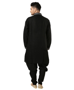 Grey And Black Art Silk Zari Style Kurta Pajama