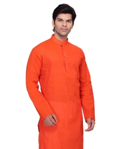 Reddish Orange Cotton Solid Kurta Pajama