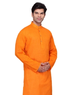 Mustard Cotton Solid Kurta Pajama