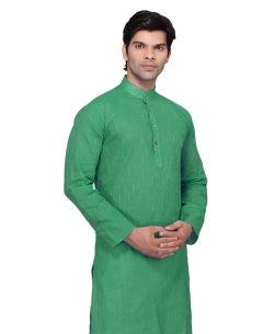 Medium Sea Green Cotton Solid Kurta Pajama