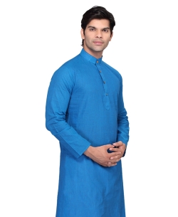 Dodger Blue Cotton Solid Kurta Pajama