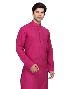 Deep Pink Cotton Solid Kurta Pajama