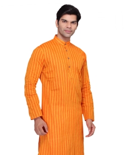 Orange Cotton Geometrical Pattern Kurta Pajama