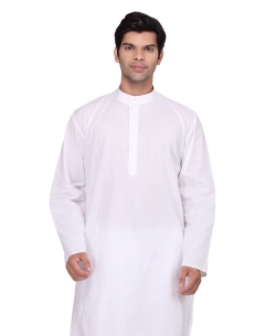 White Cotton Solid Kurta Pajama