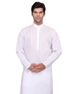 White Cotton Jacquard Style Kurta Pajama