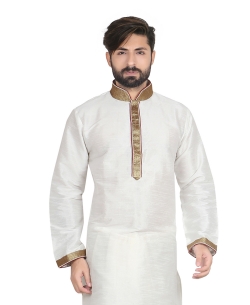 White Dupion Silk Solid Kurta Pajama