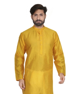 Bronze Gold Dupion Silk Solid Kurta Pajama